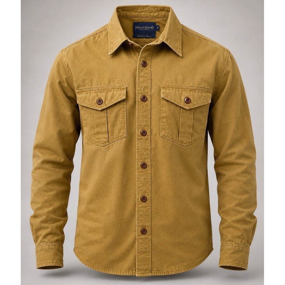 Freenote Cloth Mens Utility Work Shirt Small Tan Japanese Sateen Twill USA